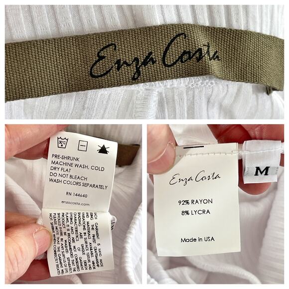 Enza Costa Women's Rayon Wide Leg Pants Elastic Waist NEW Sz M White Rib Knit - Picture 9 of 10
